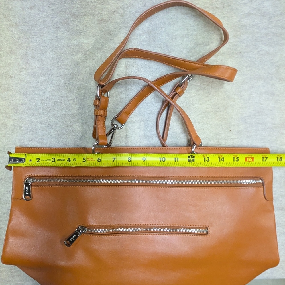Co-Lab Cognac Leather TOTE Messenger Crossbody Bag Purse Detachable Straps Mid - Picture 9 of 12